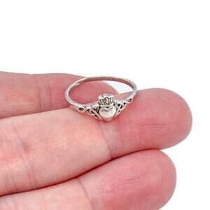 Estate Sterling Silver 925 Claddagh Heart Crown Ring Size 8.5